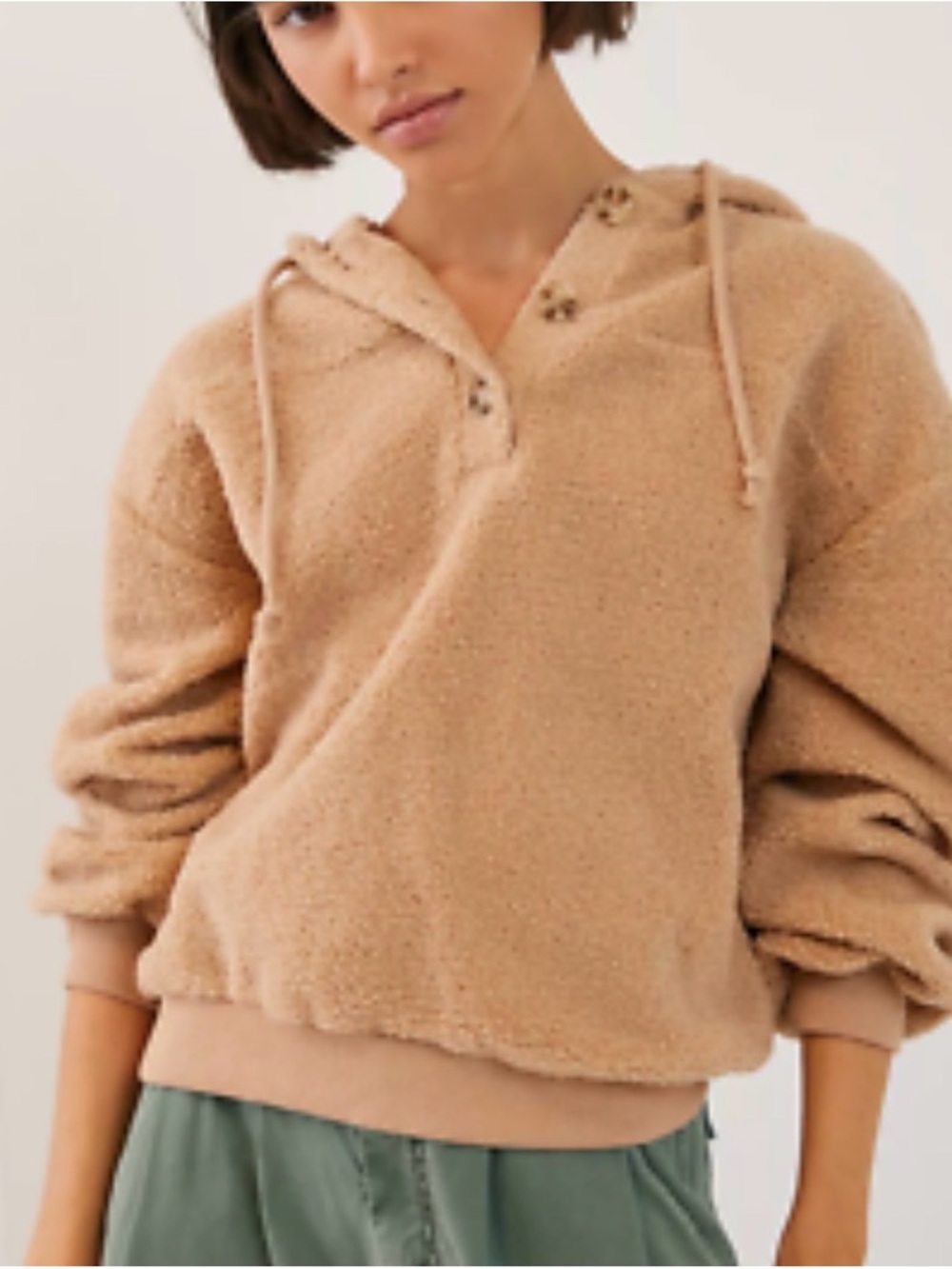 Anthropologie Current Beige Sherpa Hoodie